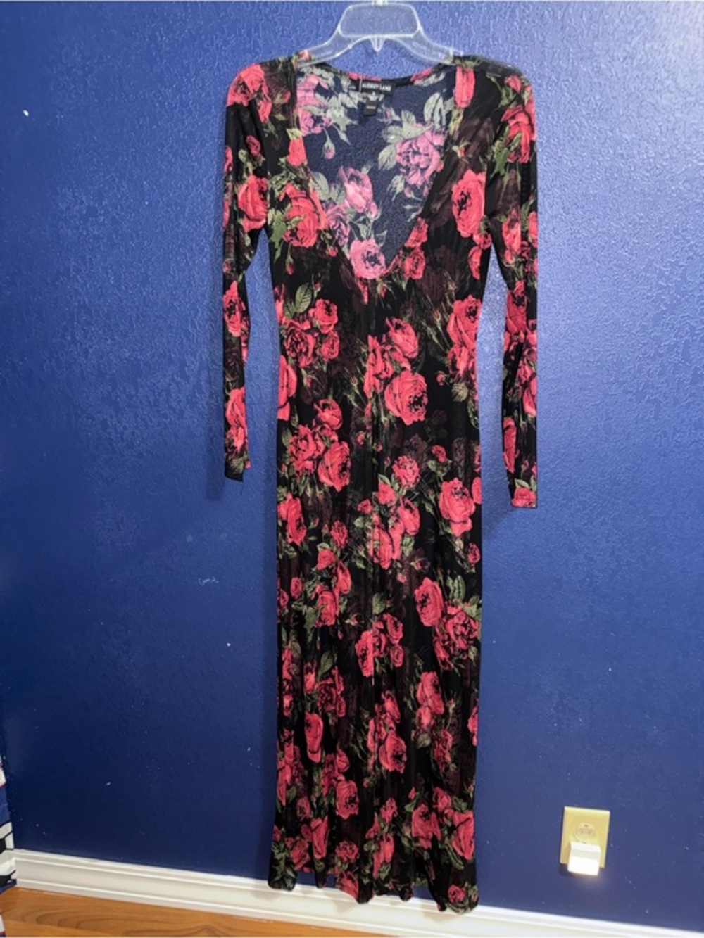 Witchy black mesh sheer floral long sleeve dress cardigan coverup goth dark Md